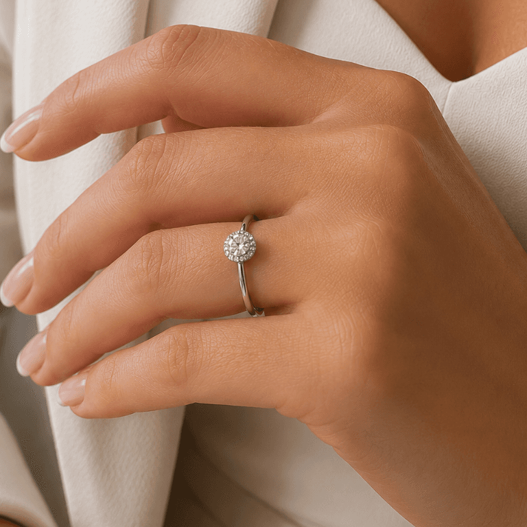Anel Solitário Cravejado em Moissanite Prata 925 Banhado a Ouro Branco