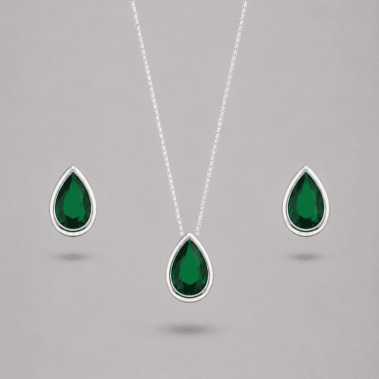 Conjunto Gota Cristal Verde em Prata 925 Banhado a Ouro Branco — default