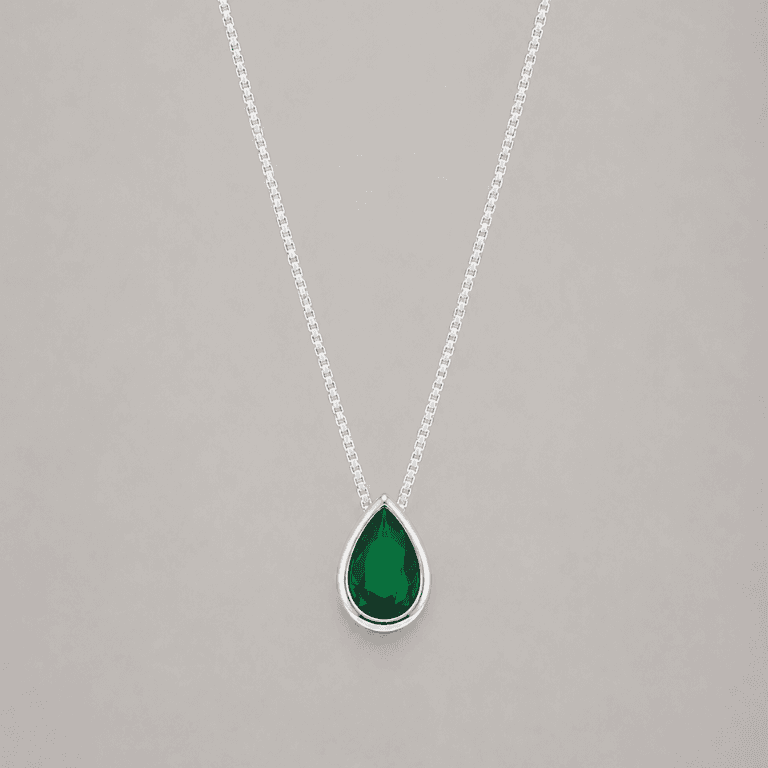 Conjunto Gota Cristal Verde em Prata 925 Banhado a Ouro Branco