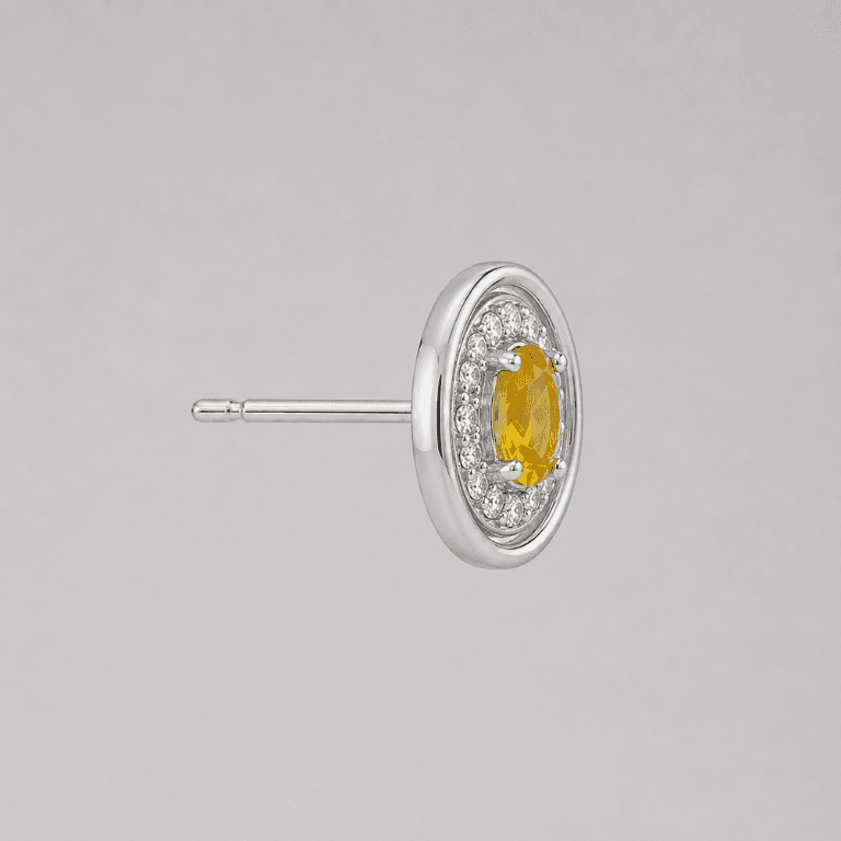 Conjunto Oval Cravejado em Citrino e Zircônias Prata 925 Banhado a Ouro Branco