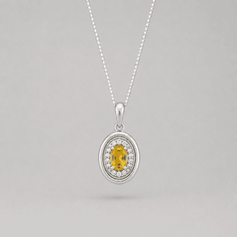 Conjunto Oval Cravejado em Citrino e Zircônias Prata 925 Banhado a Ouro Branco