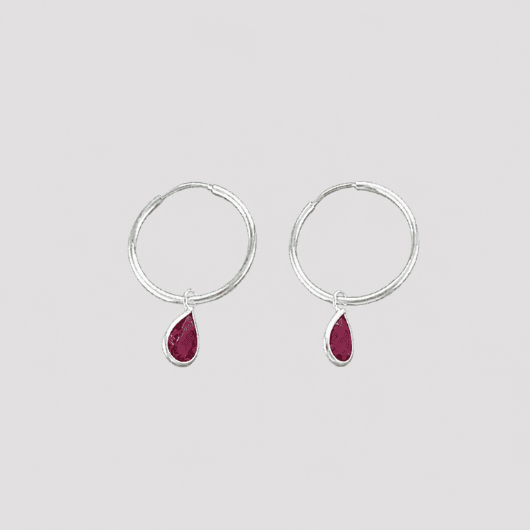 Brinco Argola com Pingente Gota em Prata 925 — Vermelho