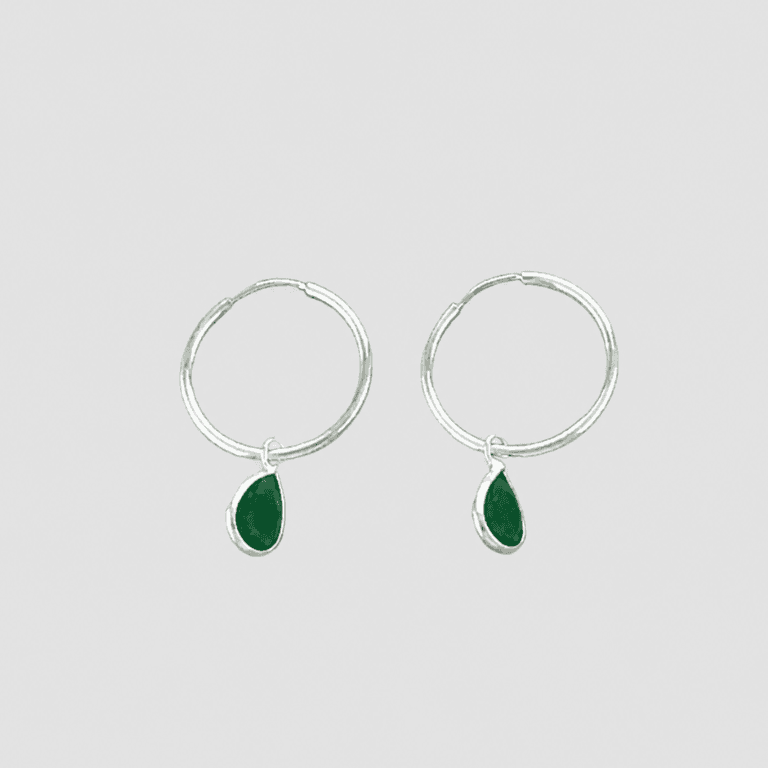 Brinco Argola com Pingente Gota em Prata 925 — Verde