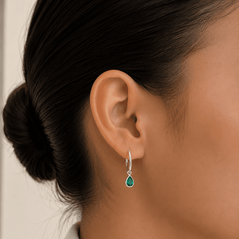 Brinco Argola com Pingente Gota em Prata 925