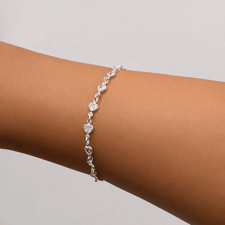 Pulseira Pedras Em coração Prata 925