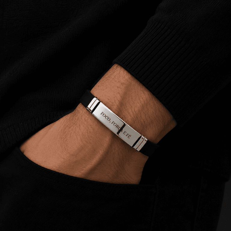 Pulseira Personalizável Aço Inoxidável e Silicone