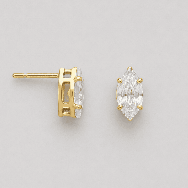 Brinco Navete Cristal Fuzion Banhado a Ouro 18K