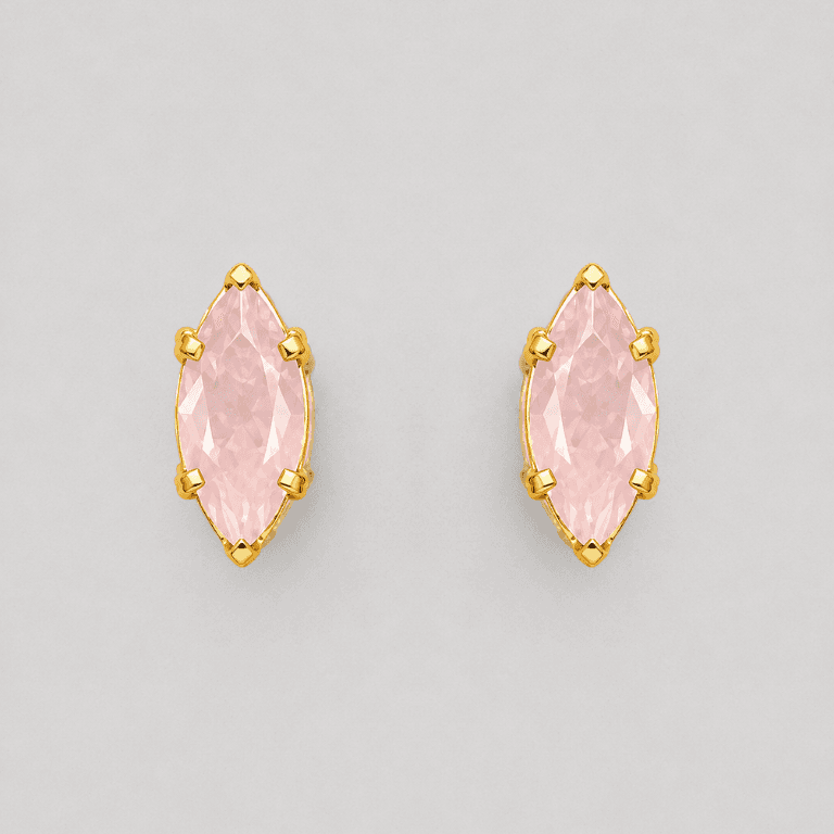 Brinco Navete Quartzo Rosa Banhado a Ouro 18K — default