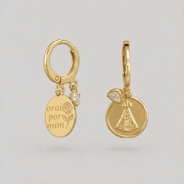 Brinco Argola com Pingente Nossa Senhora Aparecida Banhado a Ouro 18K — default