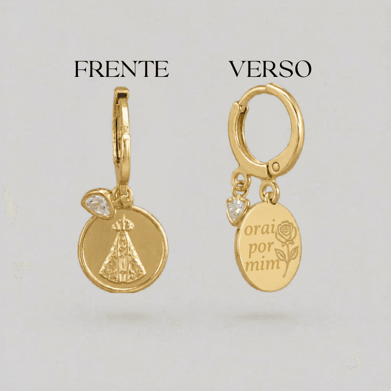 Brinco Argola com Pingente Nossa Senhora Aparecida Banhado a Ouro 18K