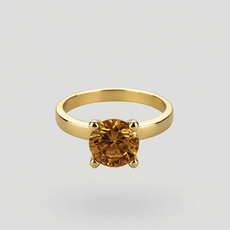 Anel Solitário Pedra Âmbar Banhado a Ouro 18K Tamanho:18 — default