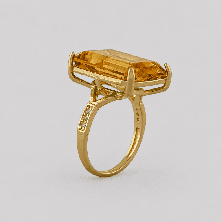 Anel Cravejado Âmbar e Zircônias Banhado a Ouro 18K — 20