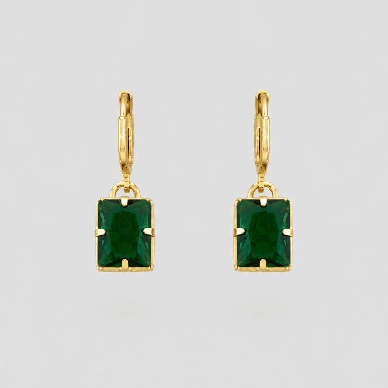 Brinco Argola com Pingente Esmeralda Banhado a Ouro 18K — default