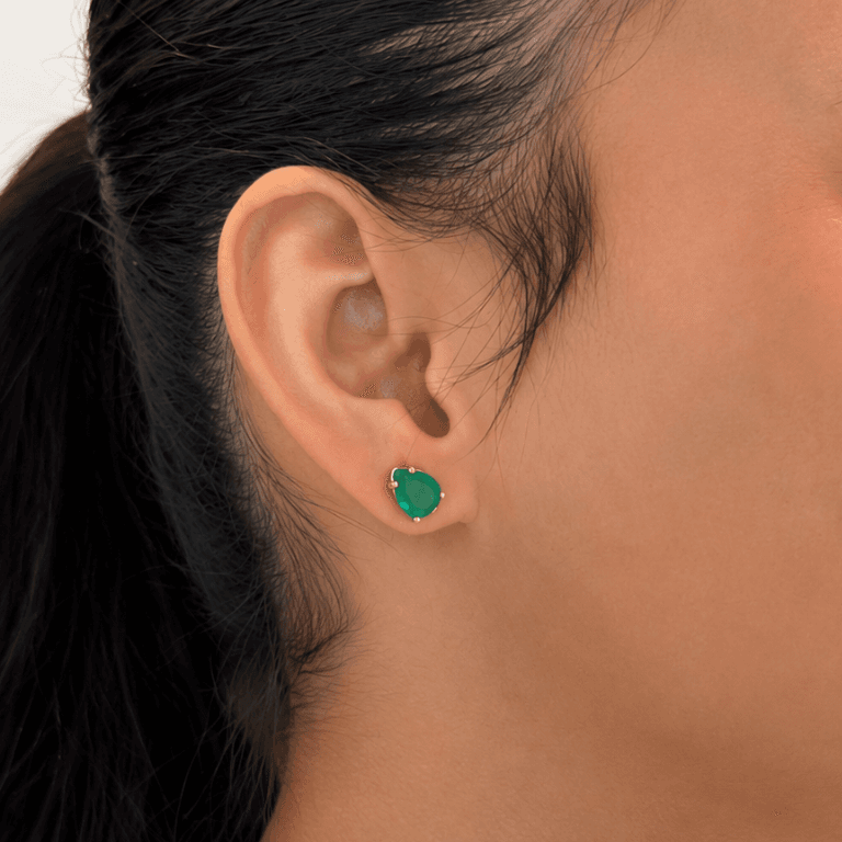 Brinco Gota Esmeralda Banhado a Ouro 18K