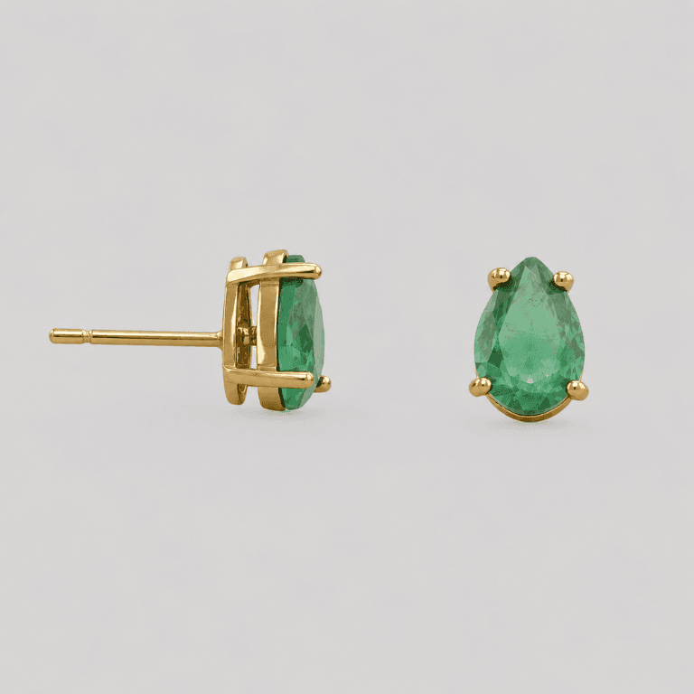 Brinco Gota Esmeralda Banhado a Ouro 18K
