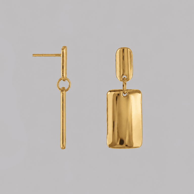 Brinco Retângulo Liso Banhado a Ouro 18K