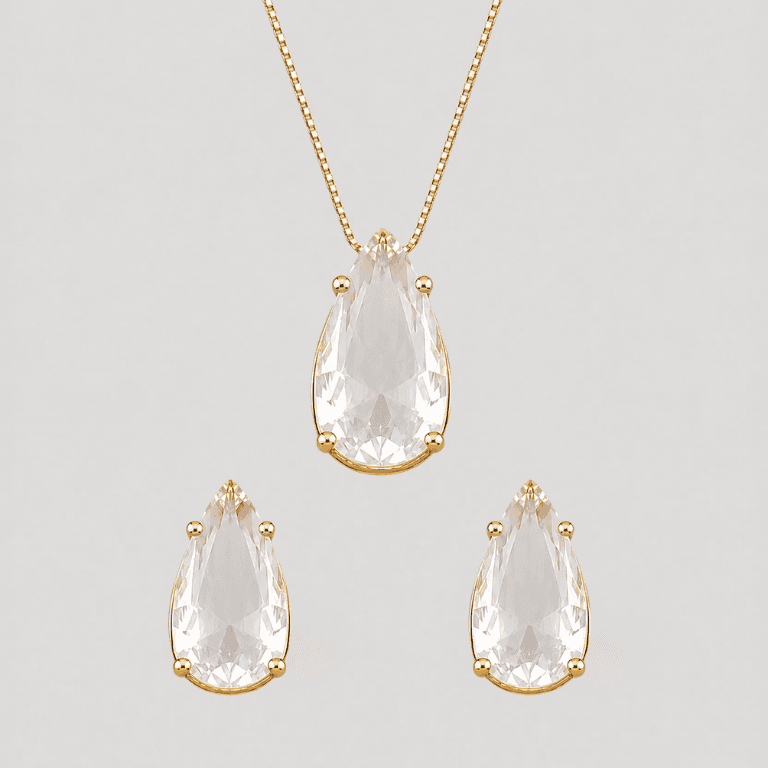 Conjunto Gota Zircônia Banhado a Ouro 18K — default