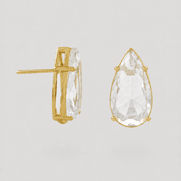 Conjunto Gota Zircônia Banhado a Ouro 18K