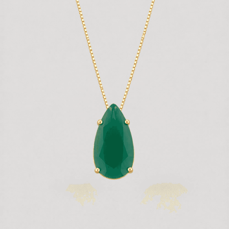 Conjunto Gota Cristal Verde Esmeralda Banhado a Ouro 18K