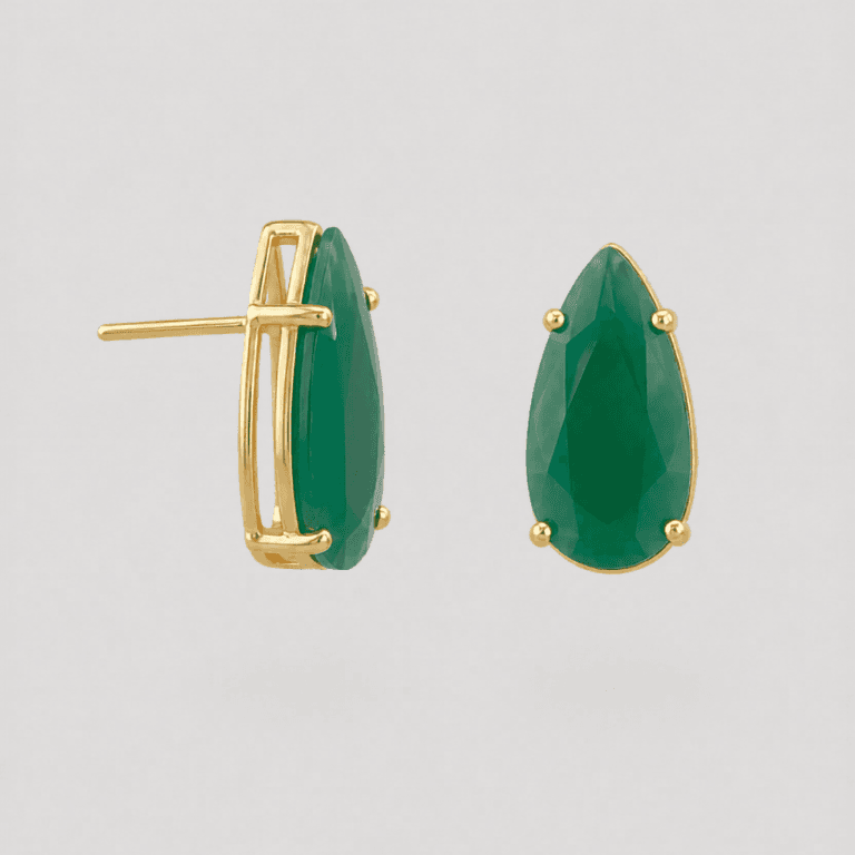 Conjunto Gota Cristal Verde Esmeralda Banhado a Ouro 18K