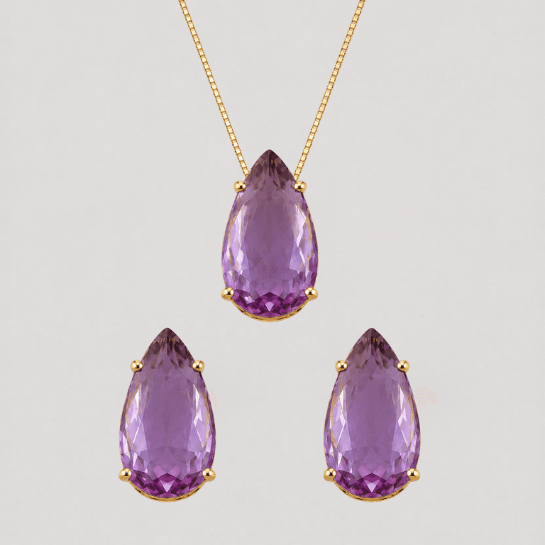 Conjunto Gota Ametista Banhado a Ouro 18K — default