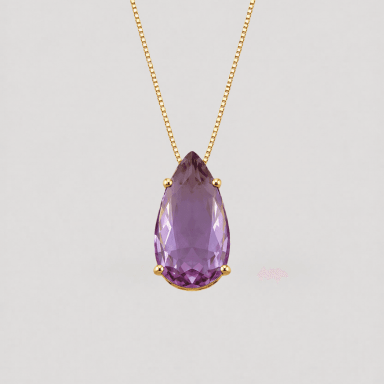 Conjunto Gota Ametista Banhado a Ouro 18K