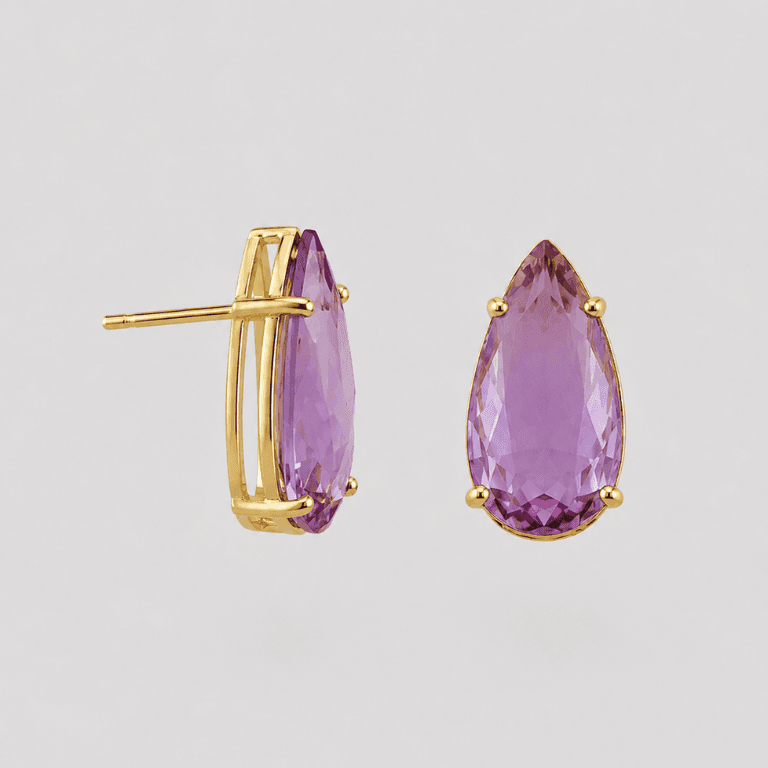 Conjunto Gota Ametista Banhado a Ouro 18K
