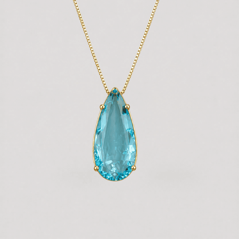 Corrente Gota Pedra Fusion Azul Banhada a Ouro 18K — default