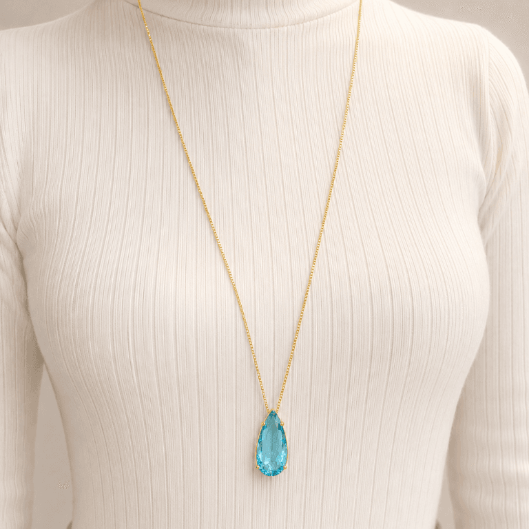 Corrente Gota Pedra Fusion Azul Banhada a Ouro 18K