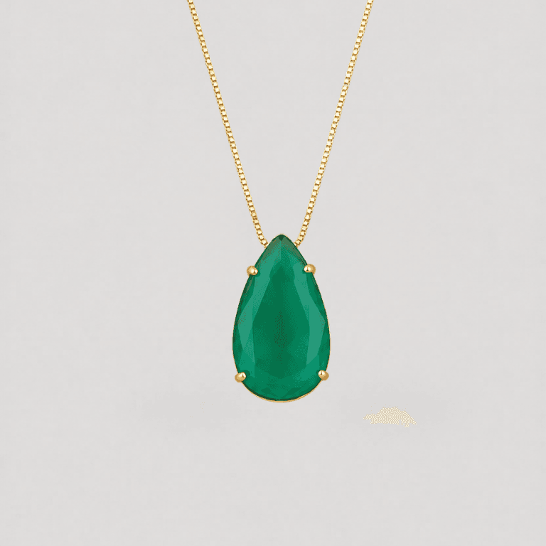 Corrente Gota Cristal Verde Banhada a Ouro 18K — default