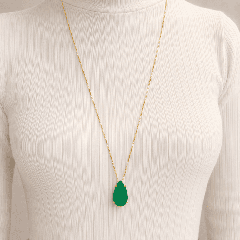 Corrente Gota Cristal Verde Banhada a Ouro 18K