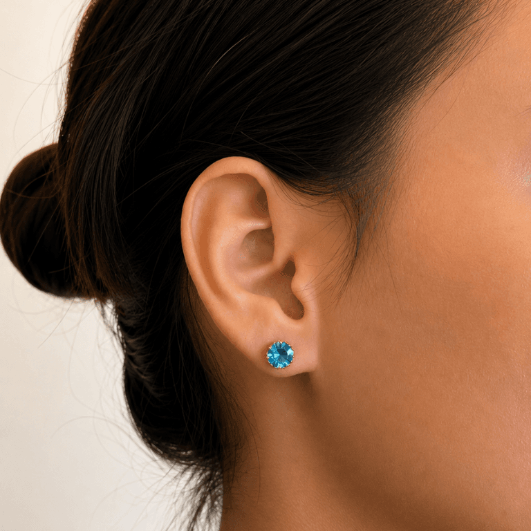 Brinco Cristal Azul Banhado a Ouro 18K