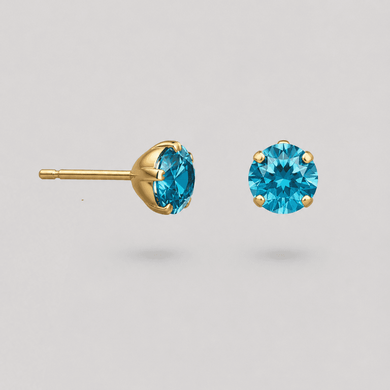 Brinco Cristal Azul Banhado a Ouro 18K