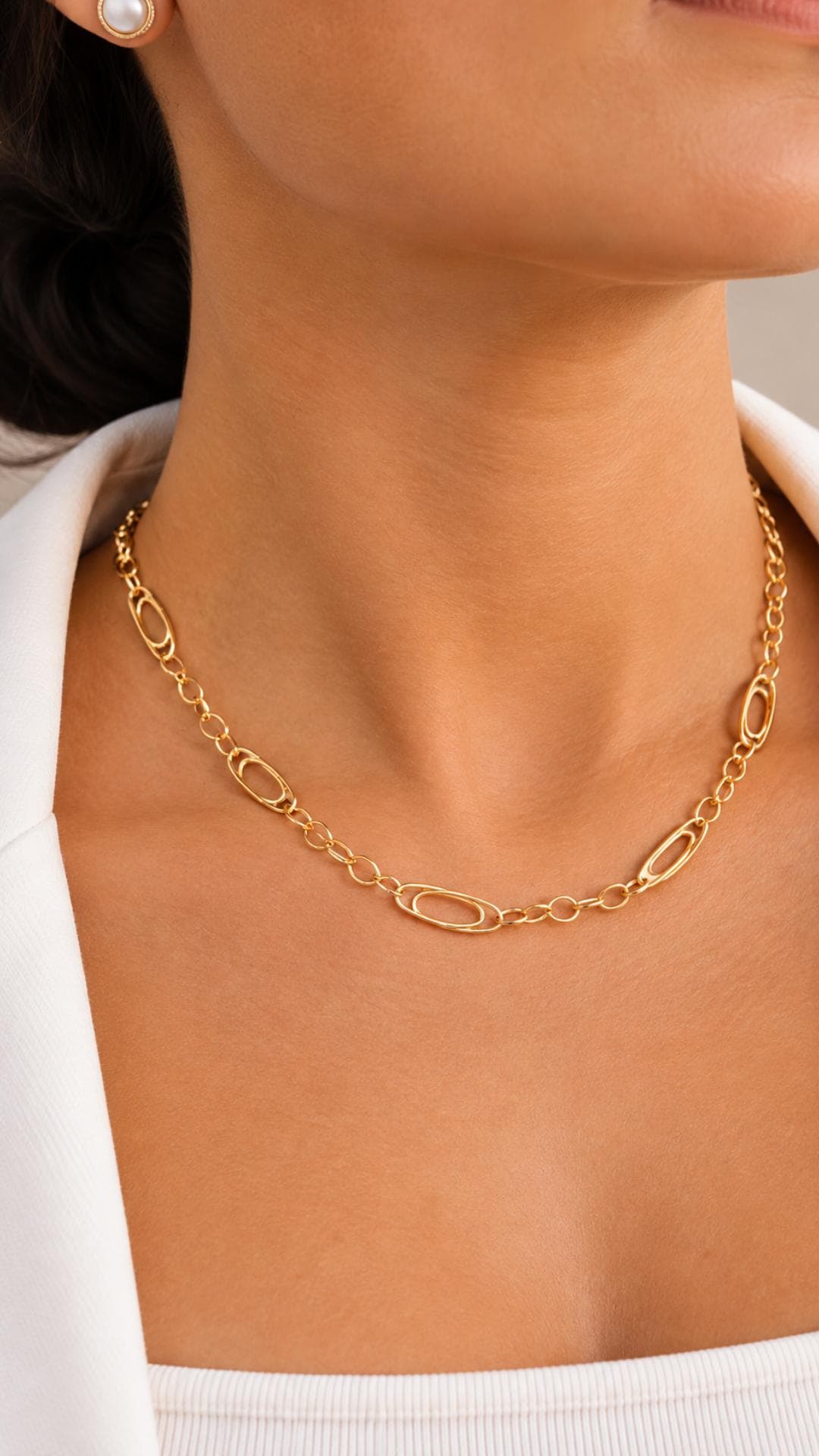 Corrente Elos Ovais 5 por 1 Banhada a Ouro 18K