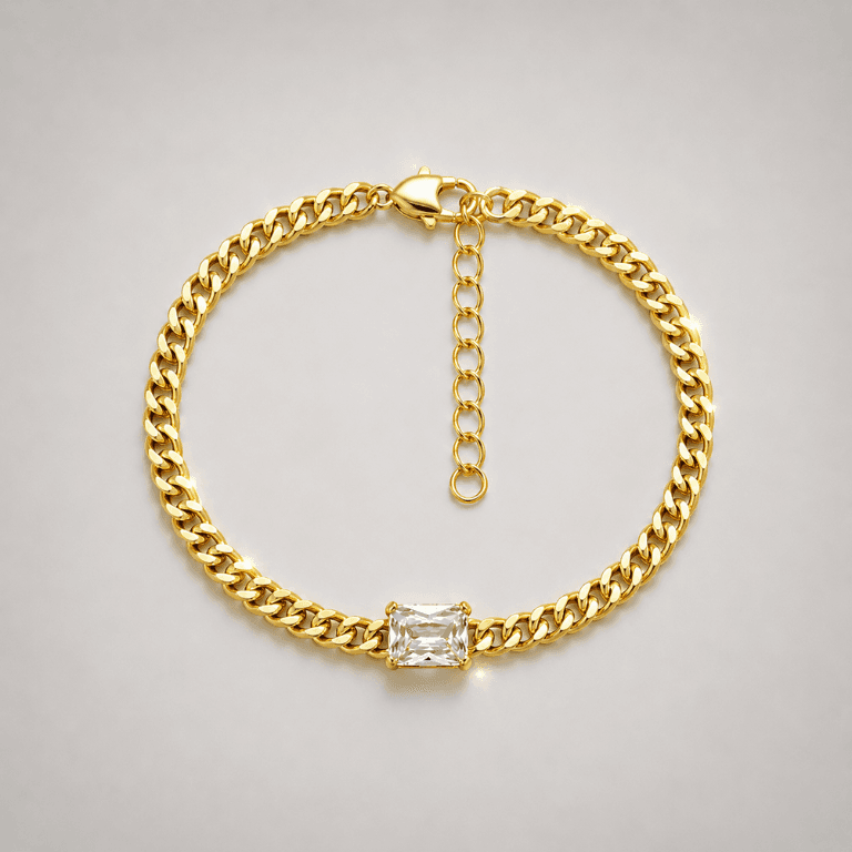 Pulseira Elo Grumê com Zircônia Retangular Banhada a Ouro 18K — default