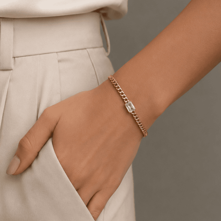 Pulseira Elo Grumê com Zircônia Retangular Banhada a Ouro 18K