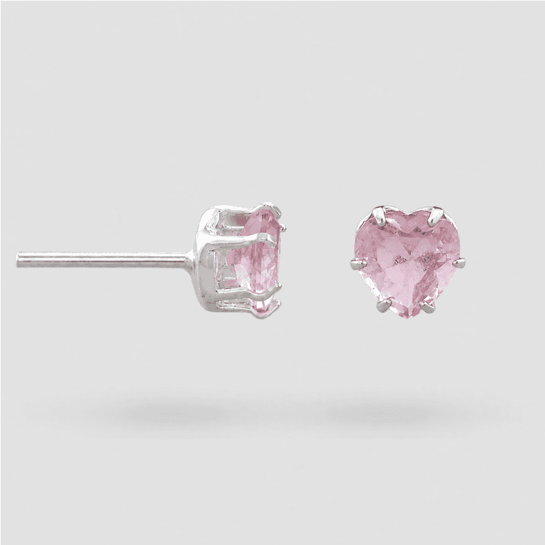 Brinco Coração Cristal Rosa Prata 925