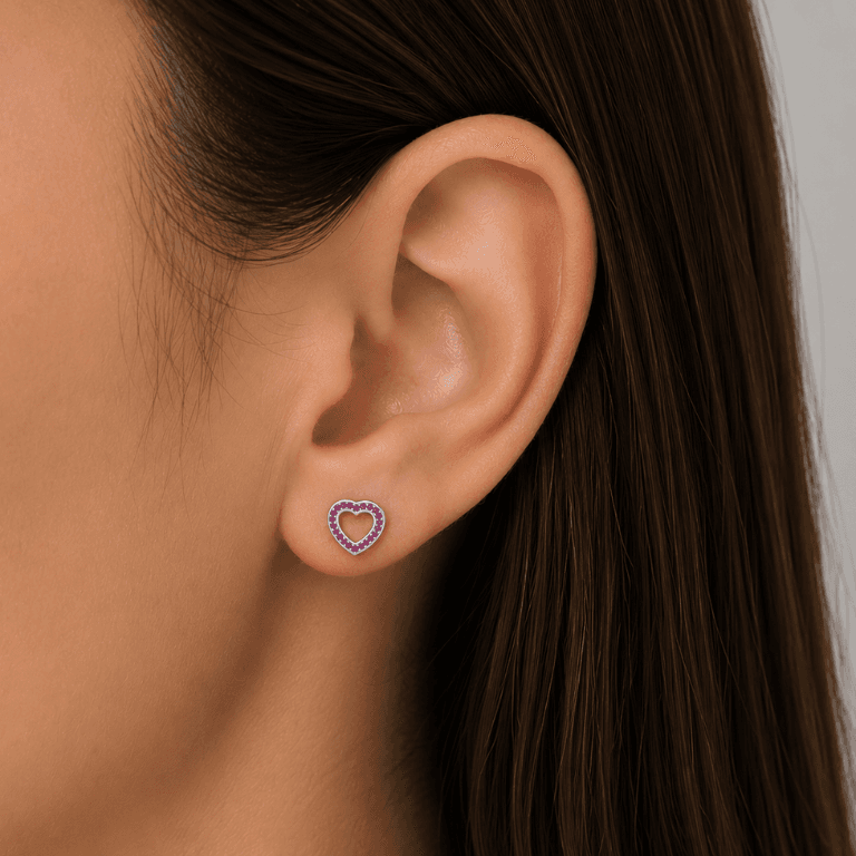 Brinco Coração com Cristais Rosa Prata 925