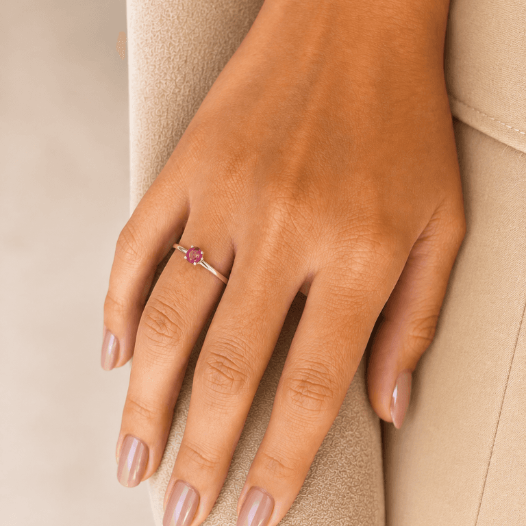 Solitário com Zircônia Rosa Prata 925