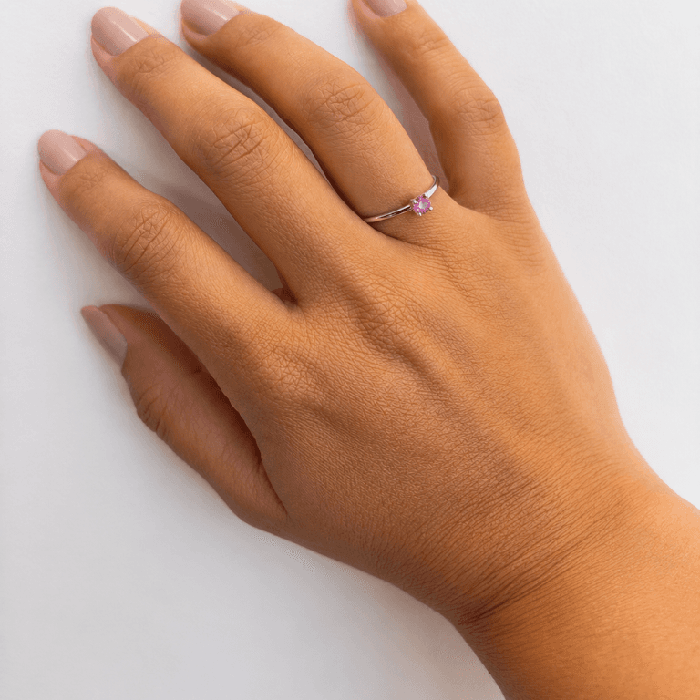 Solitário com Zircônia Rosa Prata 925