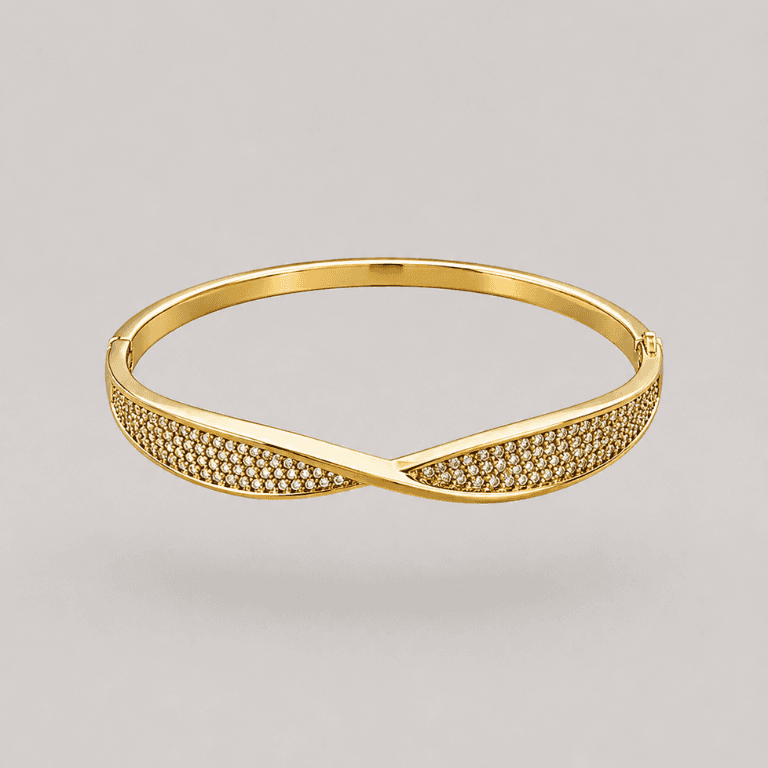 Bracelete Infinito Torcido Cravejado com Zircônias Banhado a Ouro 18K — default