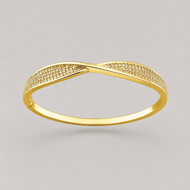 Bracelete Infinito Torcido Cravejado com Zircônias Banhado a Ouro 18K
