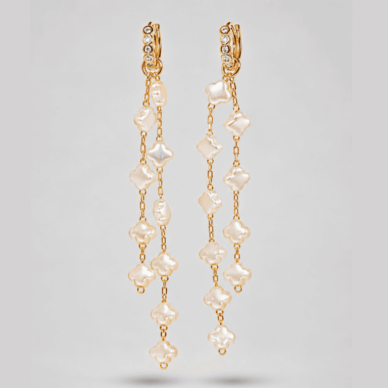 Brinco Pérola Ear Bling Trevo Banhado a Ouro 18K — default