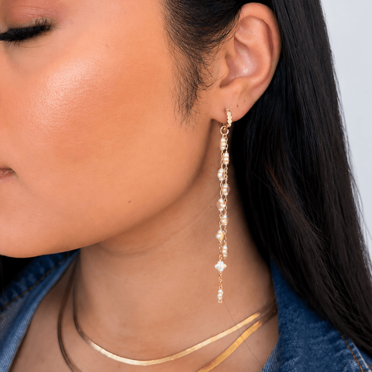 Brinco Pérola Ear Bling Trevo Banhado a Ouro 18K