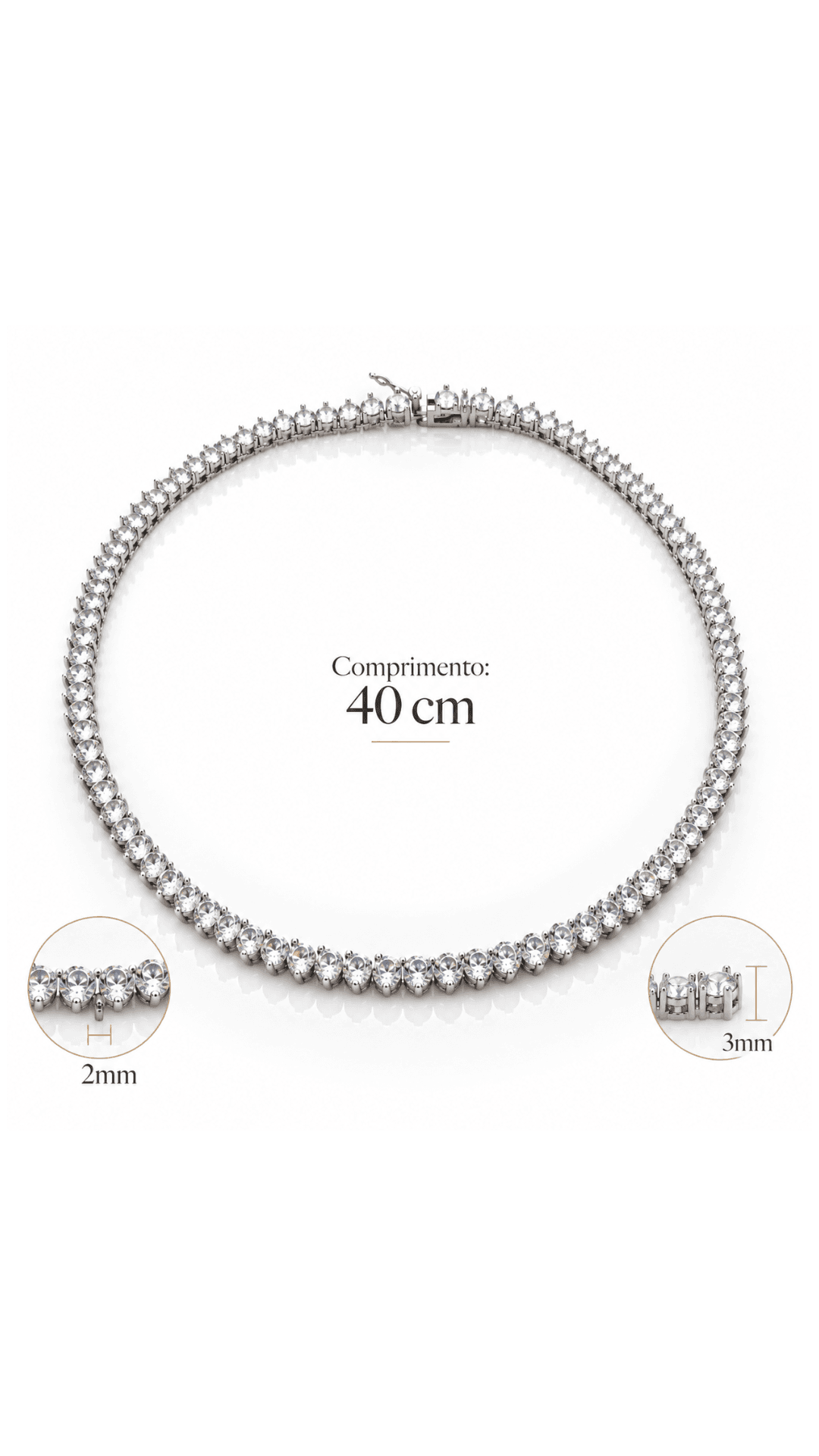 Colar Riviera Três Pontas com Zircônias Banhado a Ouro Branco