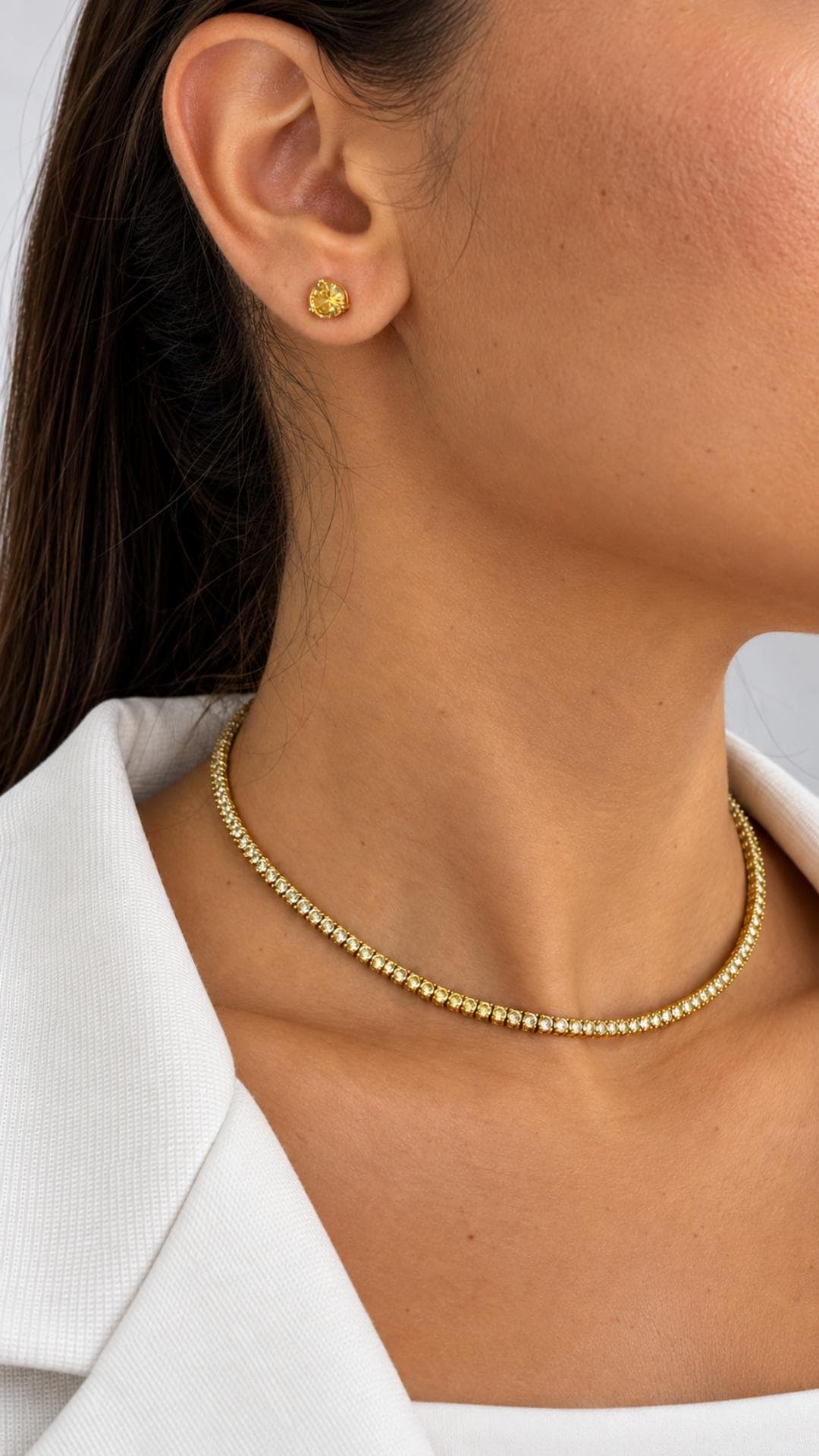 Conjunto Riviera Citrino Três Pontas Banhado a Ouro 18K