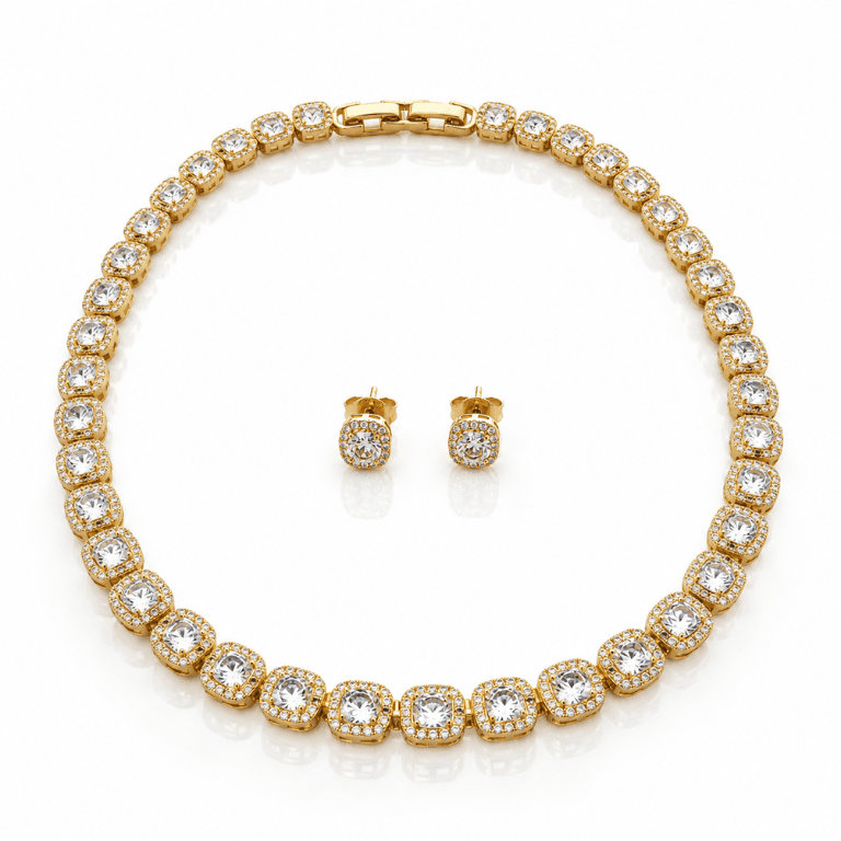 Conjunto Riviera Quadrada com Zircônias Banhado a Ouro 18K — default