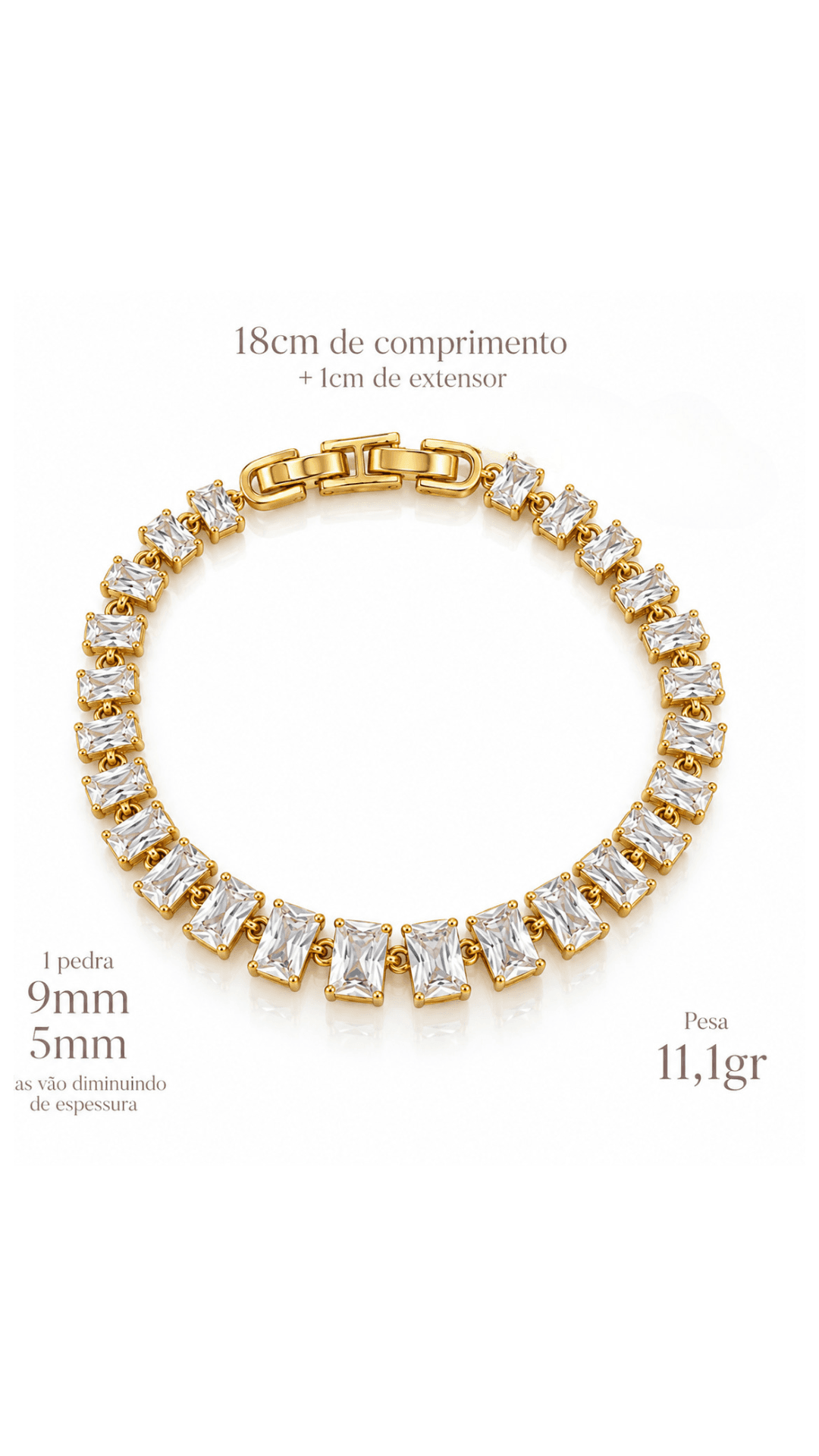 Pulseira Riviera Gradual Banhada a Ouro 18K