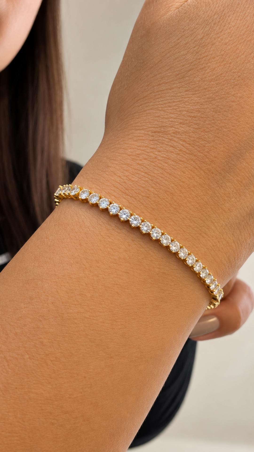 Pulseira Riviera Três Pontas com Zircônias Banhada a Ouro 18K