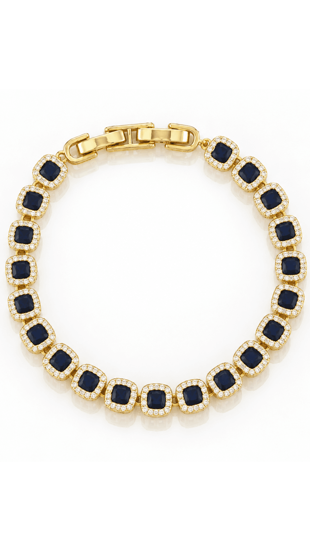 Pulseira Riviera Quadrada com Zircônias Azuis Safira e Brancas Banhada a Ouro 18K — default
